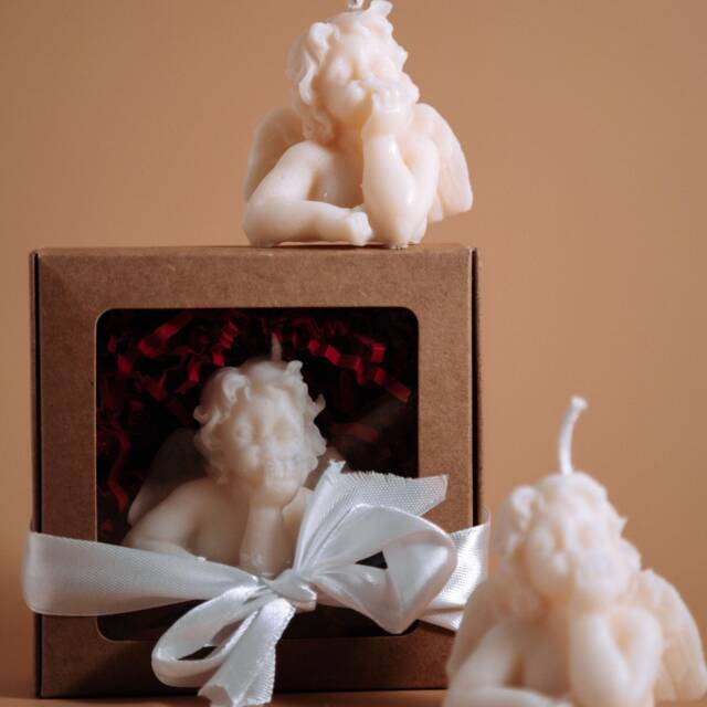Cherub Angel Vegan Soy Wax Candle - Baptism Favor Gift - image 1