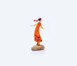Lampwork Glass Woman Figurine/Red & Yellow Dress Sea Stone Base - thumbnail 1