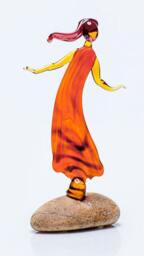 Lampwork Glass Woman Figurine/Red & Yellow Dress Sea Stone Base - thumbnail 2