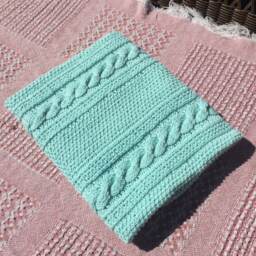 Mint Cable Baby Blanket, Baby Shower, Gift, Boy, Girl, Unisex, Unique, Swaddle, Car Seat, Spring, Knit, Summer, Cotton, Soft