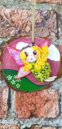 Hand Crafted Hand Painted Wood Slice Wall Hanging. Polymer Clay Fairy - thumbnail 2