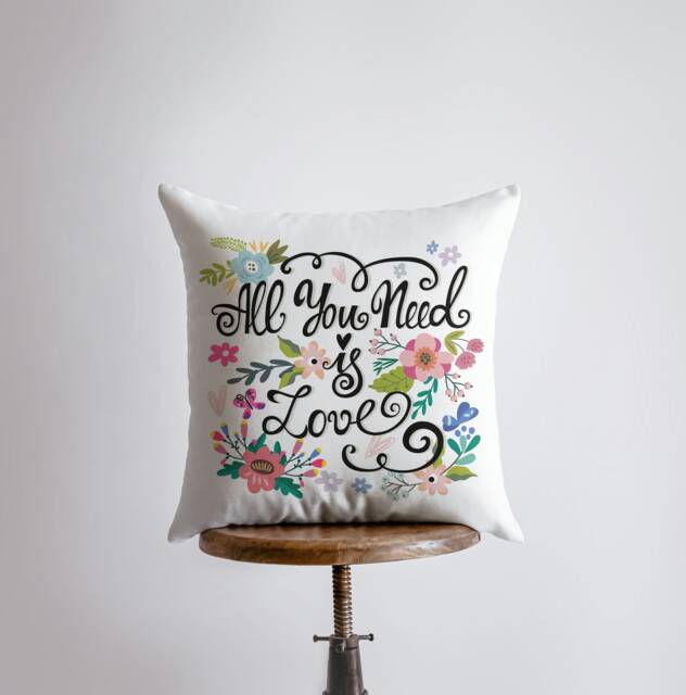All You Need Is Love Floral Pillow Cover - Gospel Home Decor Pink Polka Famous Quotes Motivational Bedroom - image 1