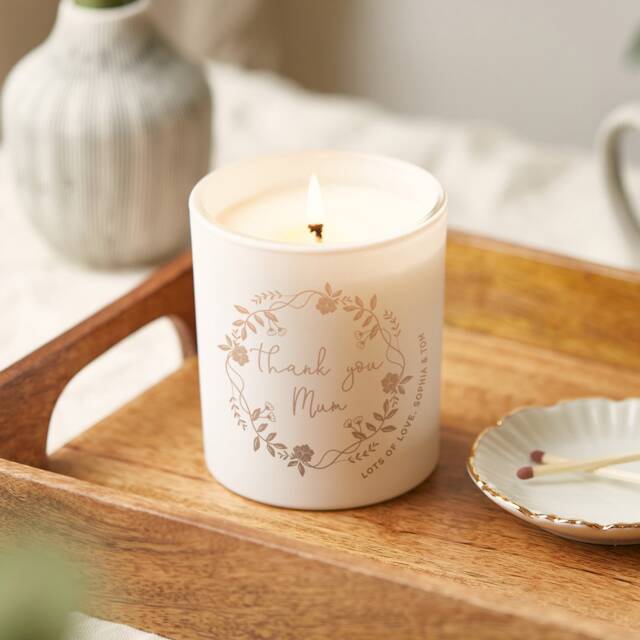 Personalised Scented Candle Thank You Mum Gift, Engraved Floral Design - image 1
