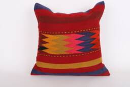 Handwoven Kilim Pillow Cover Turkish Wool Cushion, 20x20 - thumbnail 1