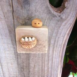 Miniature Nest With Bird, Minimalist Wall Art, Simple Home Decor, Eggs, Miniature Wood Carving, Unique Art - thumbnail 4