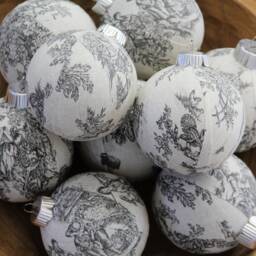 Black Toile Christmas Ornaments, Modern Decoration, Tree Ball, Classic Holiday, French Country