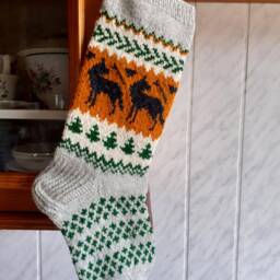 Handknit Wool Christmas Stocking - Personalized Nordic Wolf Ornament - thumbnail 4