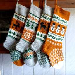 Handknit Wool Christmas Stocking - Personalized Nordic Wolf Ornament - thumbnail 3