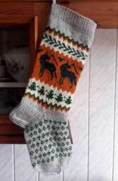 Handknit Wool Christmas Stocking - Personalized Nordic Wolf Ornament - thumbnail 1