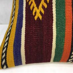 Vintage Handwoven Kilim Pillow Cover, Bohemian Throw - 16x16 - thumbnail 3