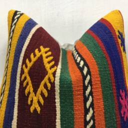 Vintage Handwoven Kilim Pillow Cover, Bohemian Throw - 16x16 - thumbnail 2