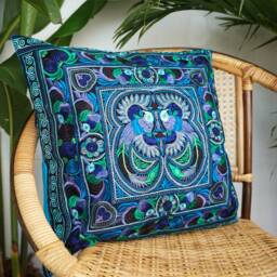 16x16 Hmong Embroidered Pillow Cover, Bohemian Cushion Cover - Cs101Blub - thumbnail 2