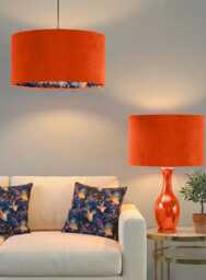 Handmade By Order Lucky Deep Orange Velvet & Fish Pattern Inside Drum Lamp Shade Pendant Light All Shapes Sizes Available