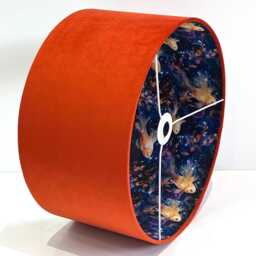 Handmade By Order Lucky Deep Orange Velvet & Fish Pattern Inside Drum Lamp Shade Pendant Light All Shapes Sizes Available - thumbnail 3