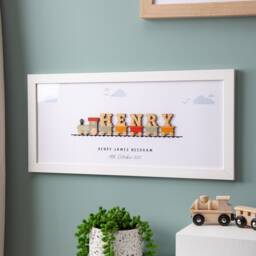 Wooden Train Personalised Framed Print - Christening Gift For Boys Gifts New Baby Children's Bedroom - thumbnail 3