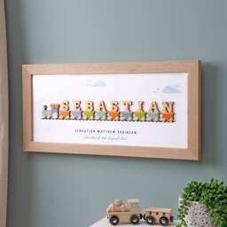 Wooden Train Personalised Framed Print - Christening Gift For Boys Gifts New Baby Children's Bedroom - thumbnail 1