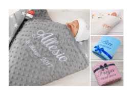 Two-Layer Baby Blanket With Name, Cotton Personalized For Gift Birth, Christening, Shower - Various Colors Stars