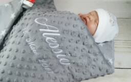 Two-Layer Baby Blanket With Name - Cotton Gray Stars 75 X 100 cm Decke Gift Birth Baptism - 900106 - thumbnail 1