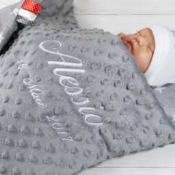 Two-Layer Baby Blanket With Name, Cotton Personalized For Gift Birth, Christening, Shower - Various Colors Stars - thumbnail 3