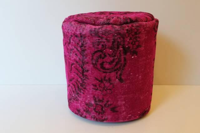 Pink Kilim Pouf, Vintage Wool Ottoman, Floor Cushion - image 1