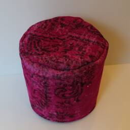 Pink Kilim Pouf, Vintage Wool Ottoman, Floor Cushion - thumbnail 2
