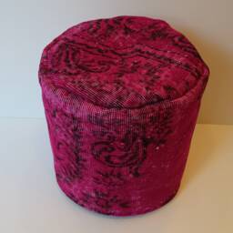 Pink Kilim Pouf, Vintage Wool Ottoman, Floor Cushion - thumbnail 3
