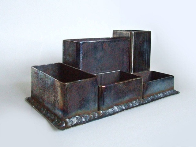 Rusty Industrial Iron Steel Desk Organizer Modern Metal Pen Stand Home Living Loft Hand Crafted Office Holder For Storage - image 1