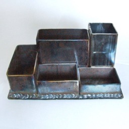 Rusty Industrial Iron Steel Desk Organizer Modern Metal Pen Stand Home Living Loft Hand Crafted Office Holder For Storage - thumbnail 4