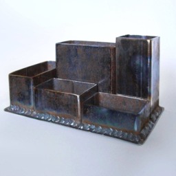 Rusty Industrial Iron Steel Desk Organizer Modern Metal Pen Stand Home Living Loft Hand Crafted Office Holder For Storage - thumbnail 2