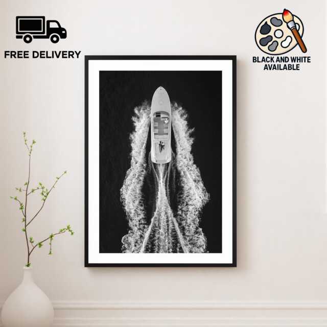 Vintage Yacht Boat Aerial Print, Luxury Fashion, Fine Art Photography Wall Art, Museum Quality Classic Black & White Poster - image 1