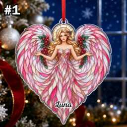 Custom Name Angel Wings Ornament, Christmas Tree Car Hanging Decor, Flat 2D Ornament Acrylic Wooden Guardian Keepsake Gift 2026, Gift For Her - thumbnail 3