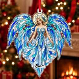 Custom Name Angel Wings Ornament, Christmas Tree Car Hanging Decor, Flat 2D Ornament Acrylic Wooden Guardian Keepsake Gift 2026, Gift For Her - thumbnail 1