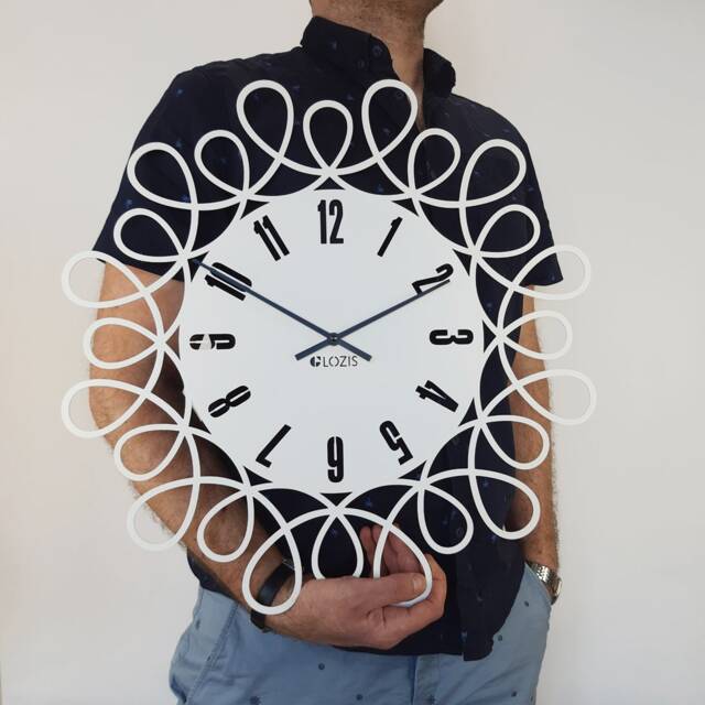 Mid Century Modern Metal Wall Clock - Romantic White Ornament Design Art - image 1