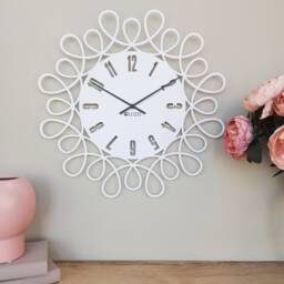 Mid Century Modern Metal Wall Clock - Romantic White Ornament Design Art - thumbnail 2