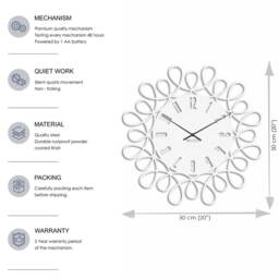 Mid Century Modern Metal Wall Clock - Romantic White Ornament Design Art - thumbnail 4