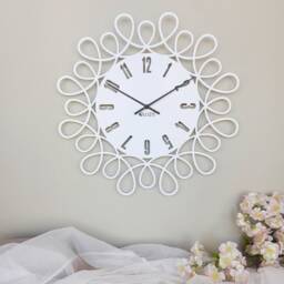 Mid Century Modern Metal Wall Clock - Romantic White Ornament Design Art - thumbnail 3