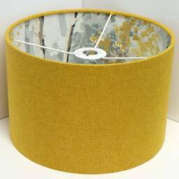 Yellow Lampshade For Table Lamp Or Ceiling Mustard Shade Fabric Round Drum Handmade in UK Silver Birch Tree Forest Woodland Linen Retro - thumbnail 4
