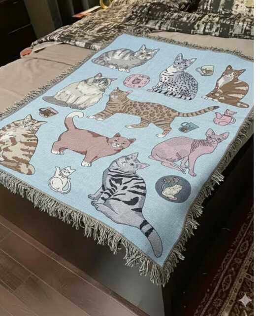 Woven Cat Lover Tapestry Throw Blanket - Cute Feline Illustration Cotton Wall Hanging Gift For Moms & Dads - image 1