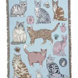 Woven Cat Lover Tapestry Throw Blanket - Cute Feline Illustration Cotton Wall Hanging Gift For Moms & Dads - thumbnail 2