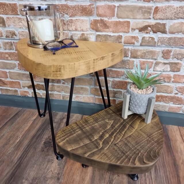 Rustic Small Leaf Side Table Coffee Christmas Tree Stand Plant Bedside From Wood On Steel Hairpin Legs - image 1