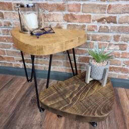 Rustic Small Leaf Side Table Coffee Christmas Tree Stand Plant Bedside From Wood On Steel Hairpin Legs
