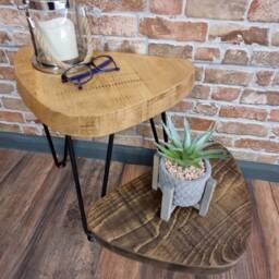 Rustic Small Leaf Side Table Coffee Christmas Tree Stand Plant Bedside From Wood On Steel Hairpin Legs - thumbnail 4