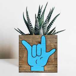 I Love You Sign Language Planter Hand-Painted Wood Succulent Gift - thumbnail 2
