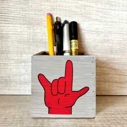 I Love You Sign Language Planter Hand-Painted Wood Succulent Gift - thumbnail 3