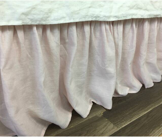 Blush Pink Linen Bed Skirt, Light Pink Dust Ruffles, Bedding, Custom All Sizes - image 1