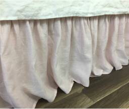 Blush Pink Linen Bed Skirt, Light Pink Dust Ruffles, Bedding, Custom All Sizes - thumbnail 1