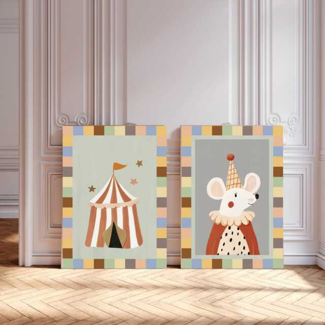 Set Of Two Neutral Nursery Prints, Kids Wall Art, Print Set, Circus Nursery Baby Art Kids Decor - image 1