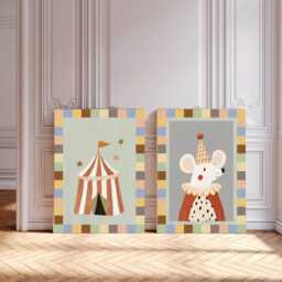 Set Of Two Neutral Nursery Prints, Kids Wall Art, Print Set, Circus Nursery Baby Art Kids Decor - thumbnail 1