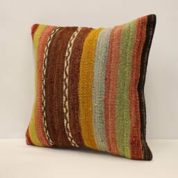 Vintage Turkish Kilim Pillow Cover, Hand Made Wool, 16x16 - thumbnail 3