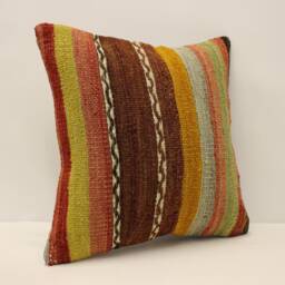 Vintage Turkish Kilim Pillow Cover, Hand Made Wool, 16x16 - thumbnail 2